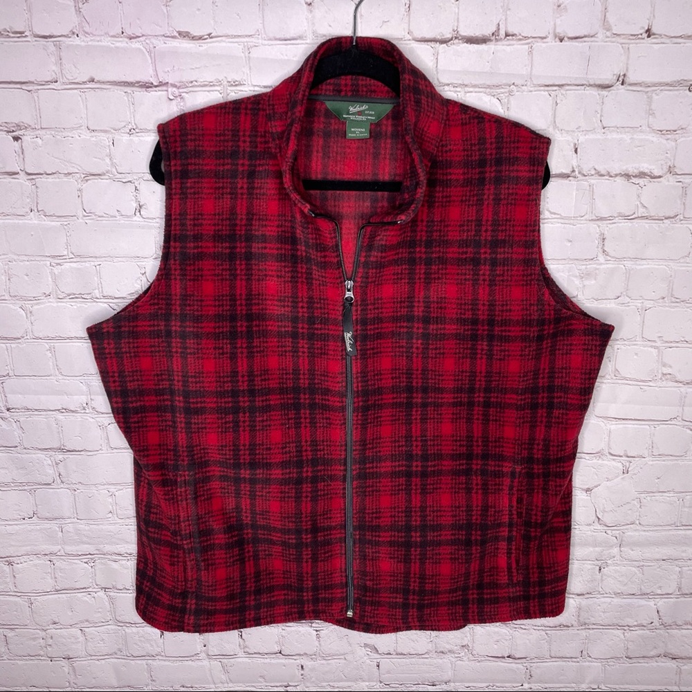 Woolrich Red Black Plaid Fleece Vest Womens Size XL